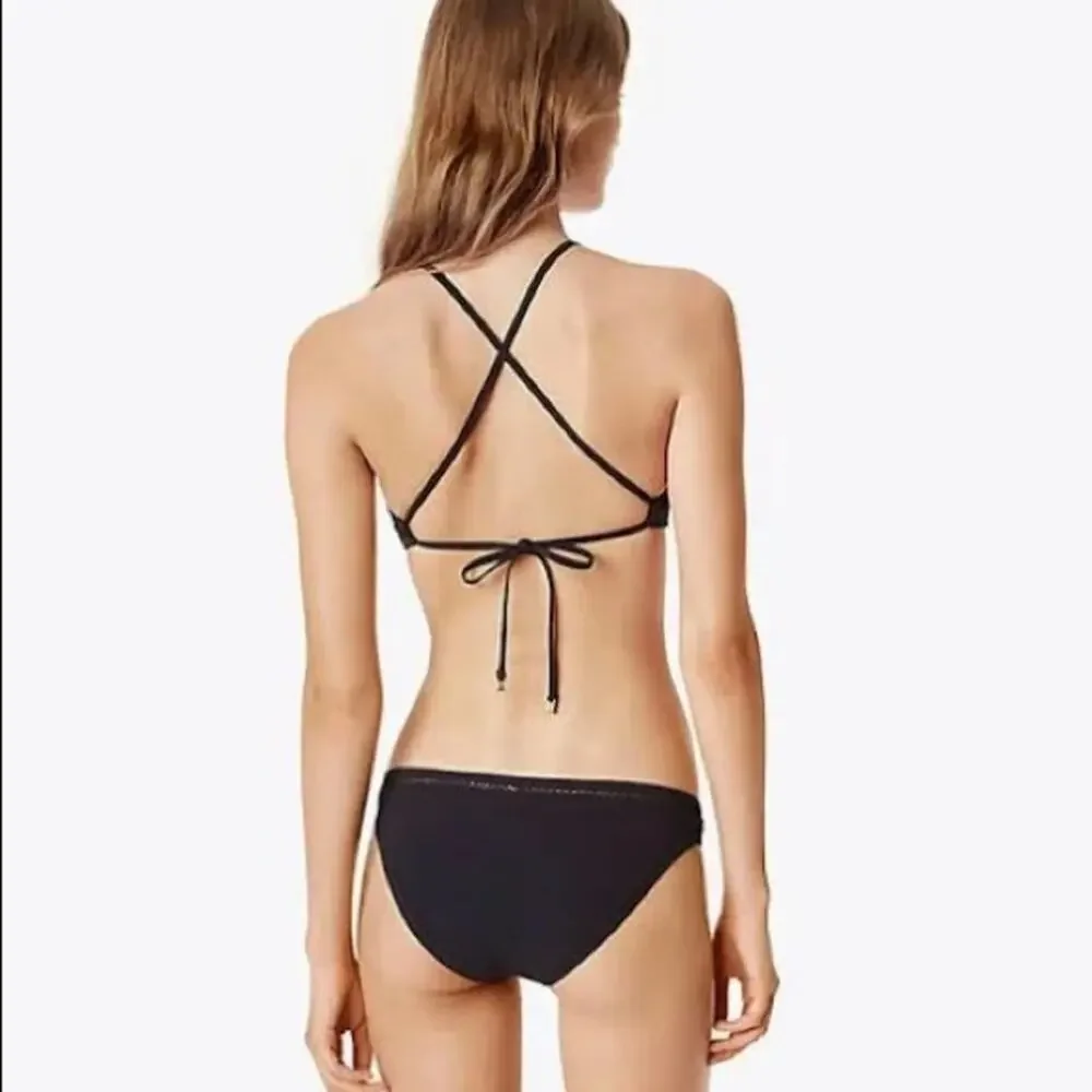 NWT Tory Burch Solid Lattice High-Neck Swim Top, Black Size XS